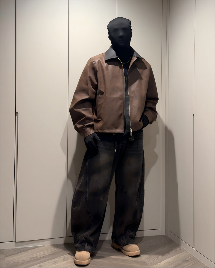 STEP BLOCK ST011 Contrast Collar Washed Workwear Jacket
