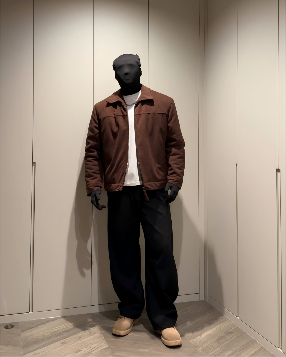 STEP BLOCK ST026 Washed Suede-Like Stand Collar Oversized Workwear Jacket
