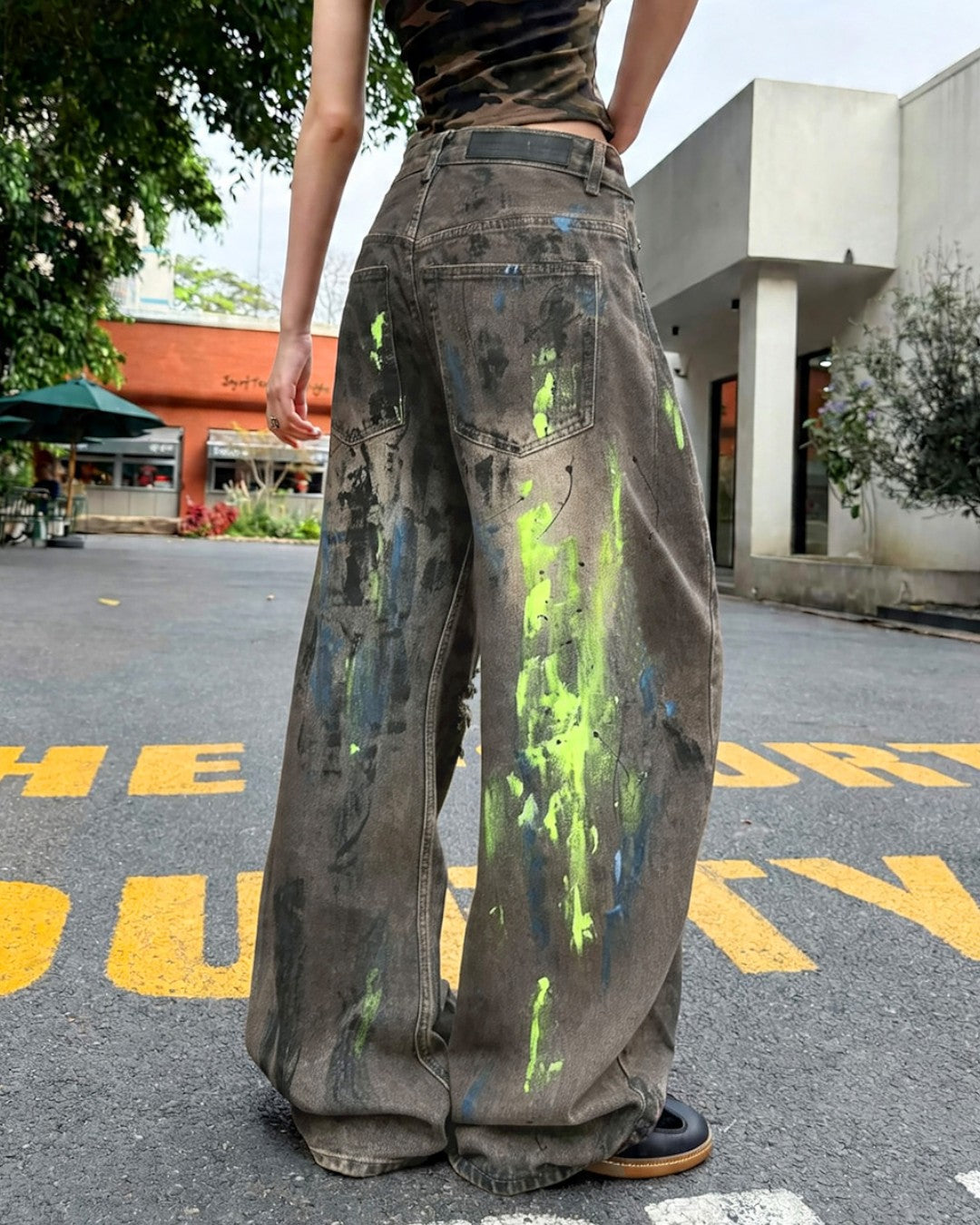 STEP BLOCK MT059 Neon Distressed Baggy Jeans - Washed Denim