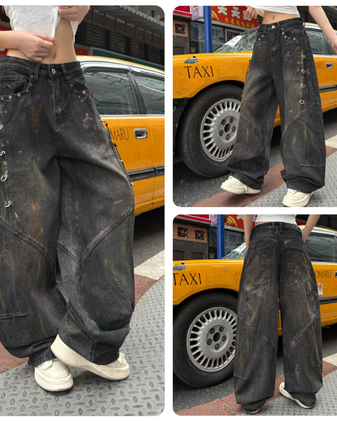 STEP BLOCK MT069 Vintage Black Wash Baggy Jeans - Distressed Denim