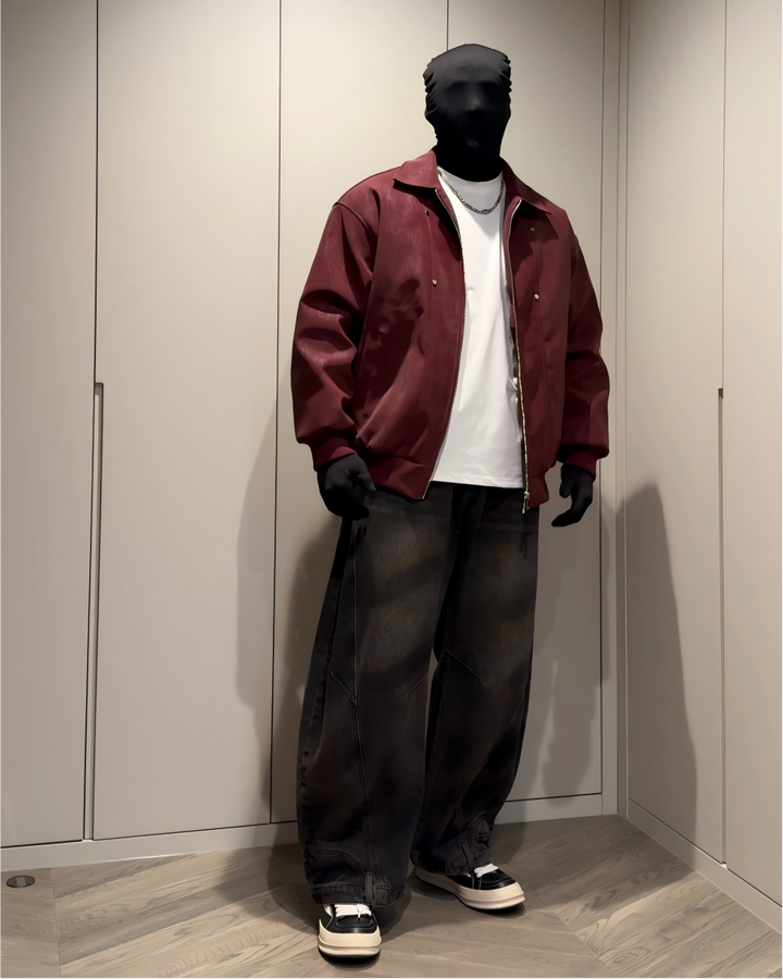 STEP BLOCK ST024 Minimalist Stand Collar Oversized Bomber Jacket