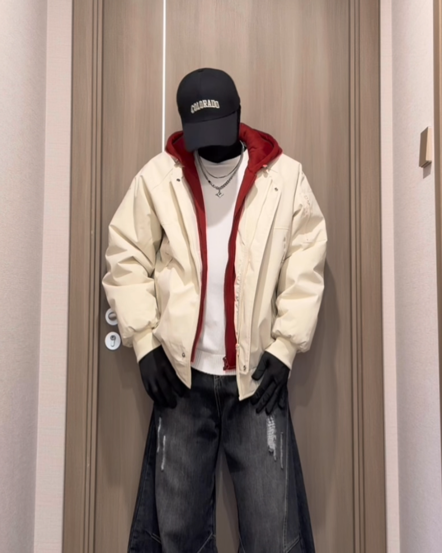 Contrast Hooded Bomber Jacket