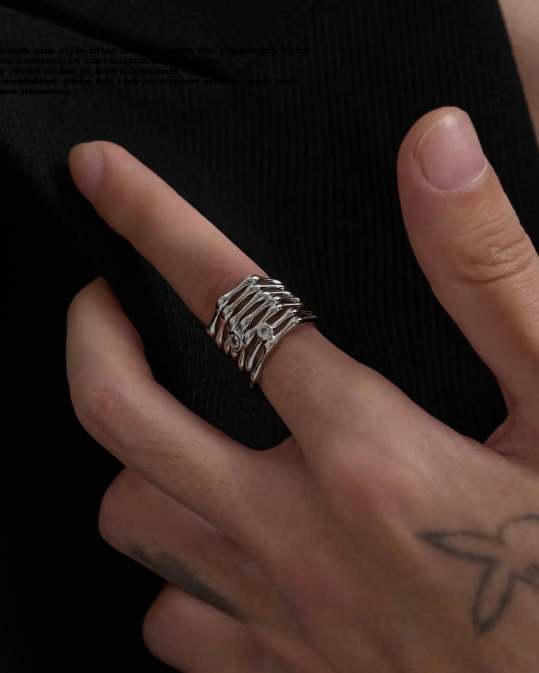 Additional detail view of Gothic Statement Silver Plated Ring