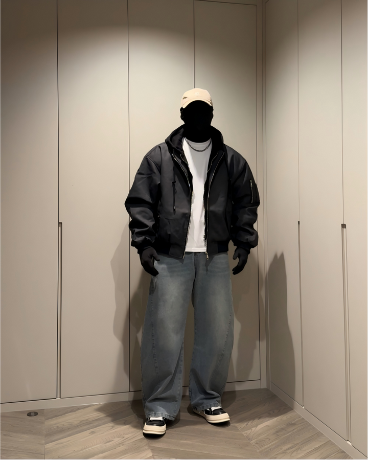 STEP BLOCK ST039 Washed Distressed Faux Leather Oversized Bomber Jacket