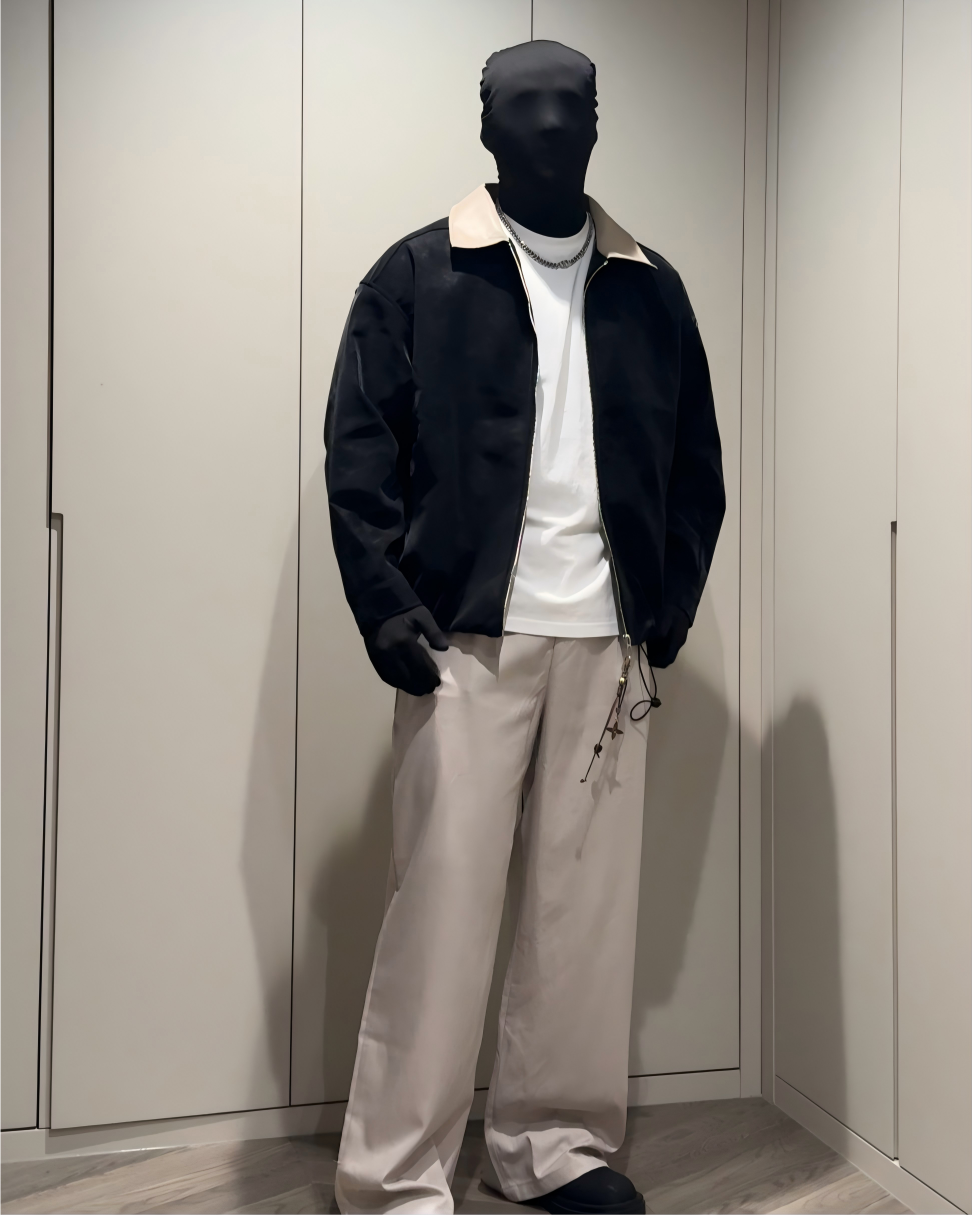 STEP BLOCK ST016 Contrast Collar Harrington Style Zip-Up Jacket