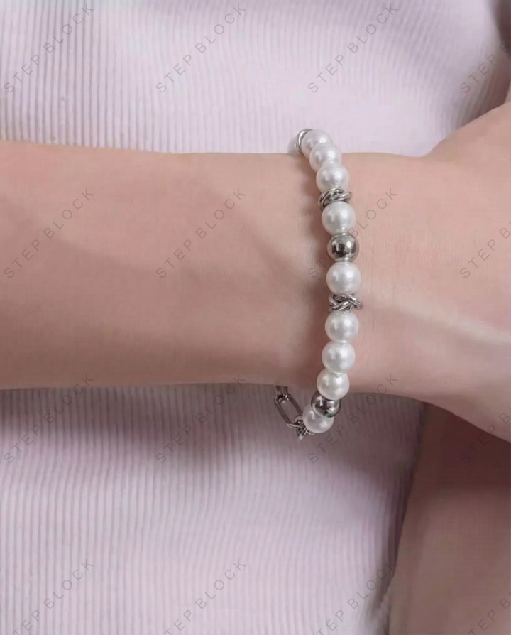 STEP BLOCK AC002 Multi-Style Beaded &amp; Chain Stackable Bracelet Set
