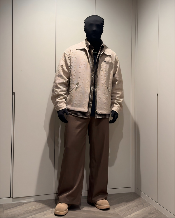 STEP BLOCK ST006 Textured Woven Camp Collar Harrington Jacket