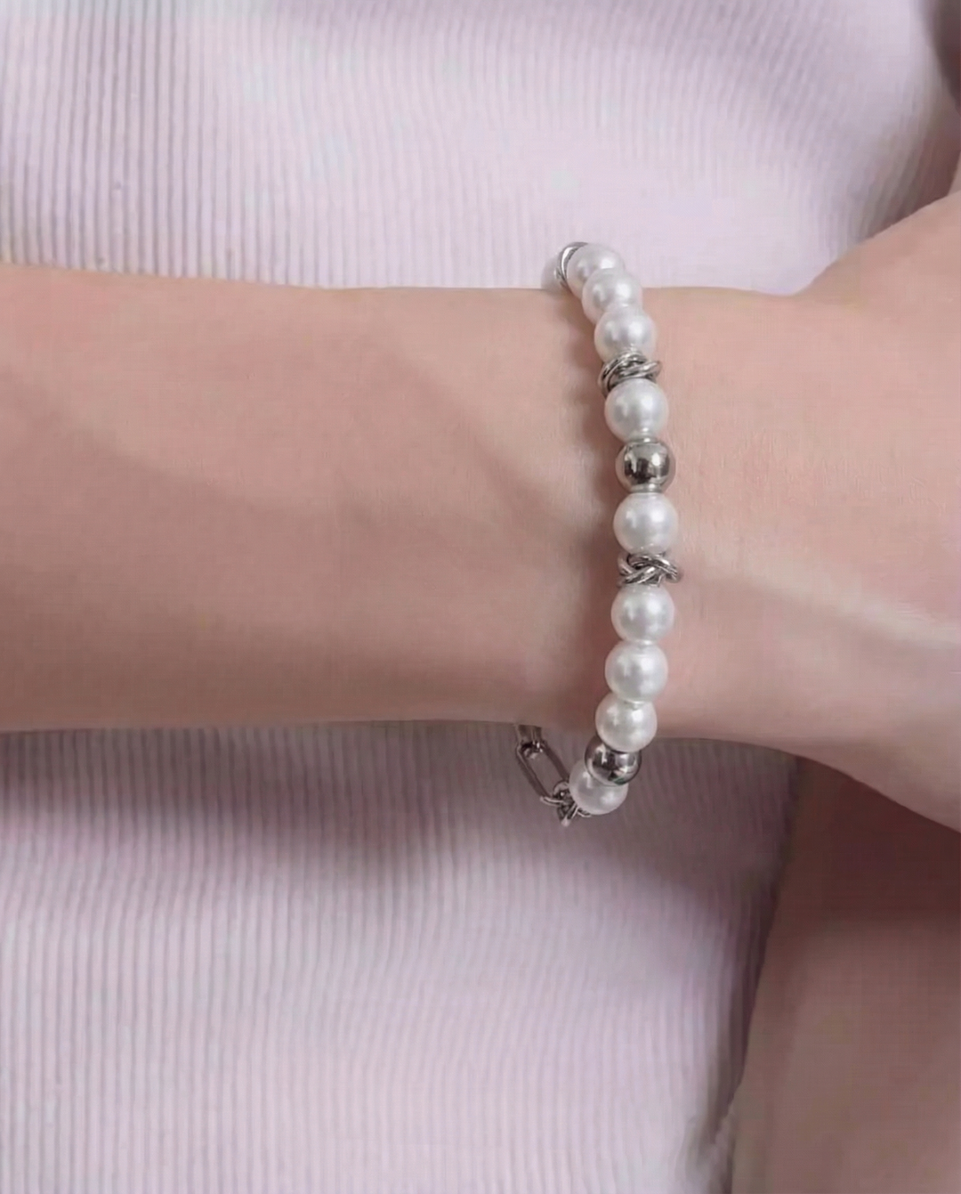 Close-up detail of Multi-style Beaded and Chain Stackable Bracelet Set