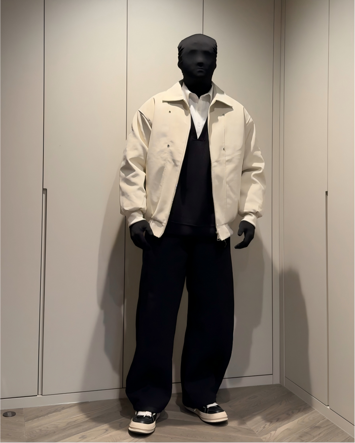 STEP BLOCK ST024 Minimalist Stand Collar Oversized Bomber Jacket