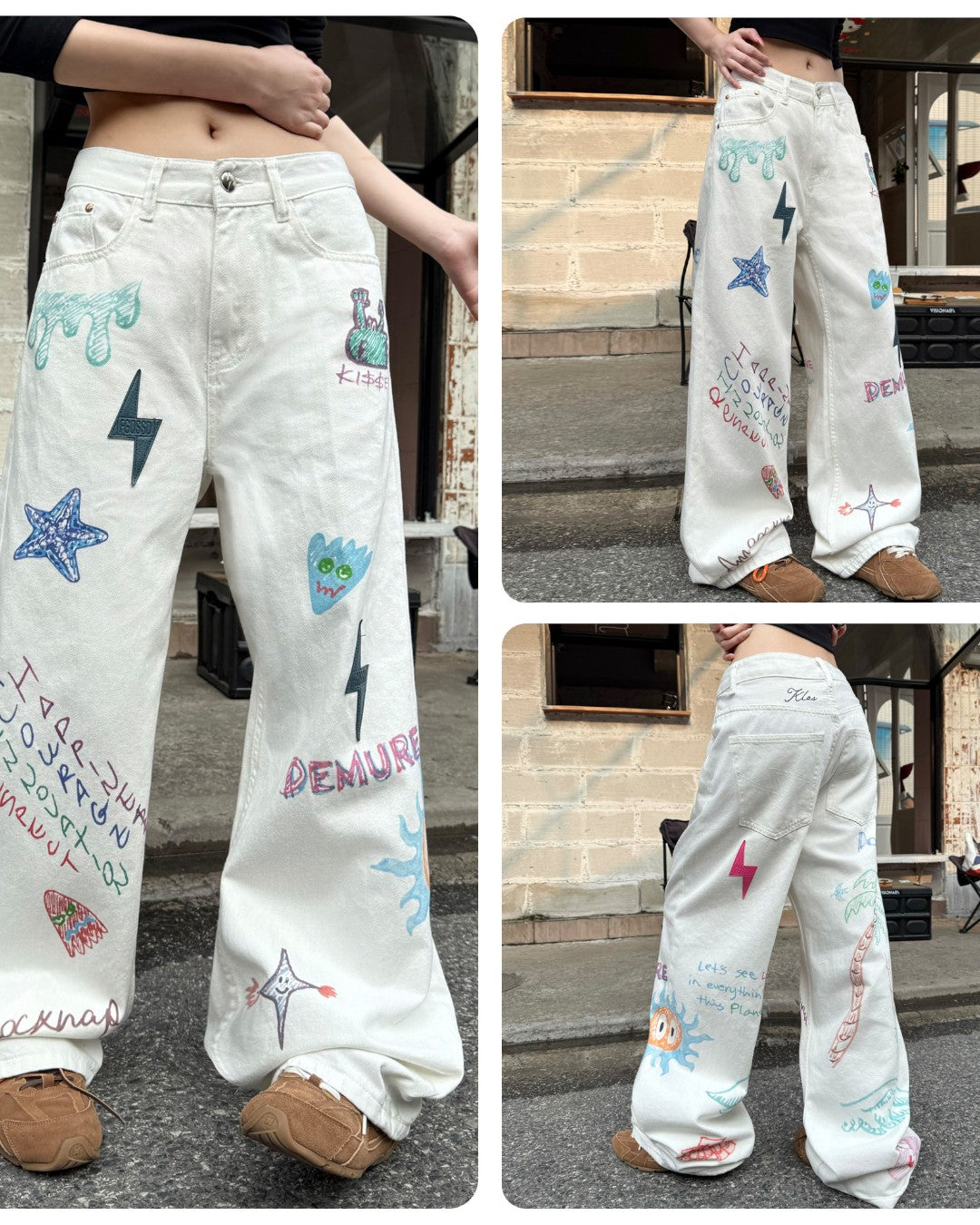 STEP BLOCK MT078 Graffiti Patchwork Baggy Jeans - Aesthetic Streetwear