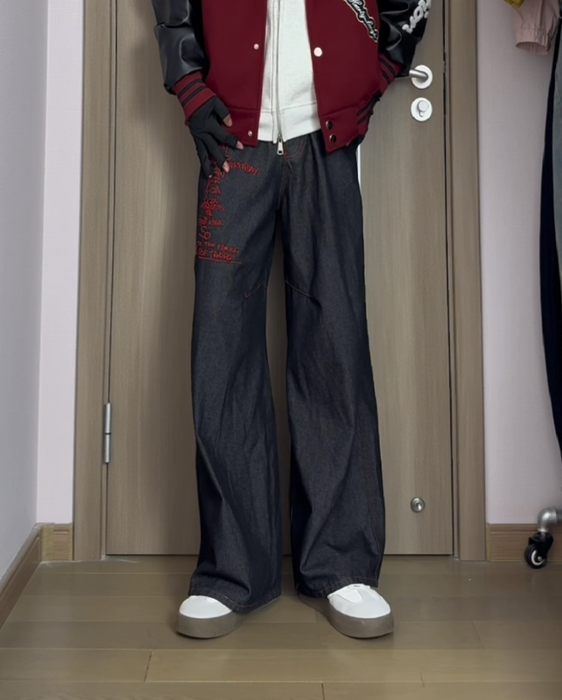 Red Patch Black Baggy Jeans