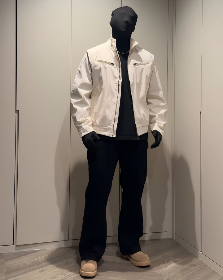 STEP BLOCK ST003 Stand Collar Minimalist Zip-Up Harrington Style Jacket