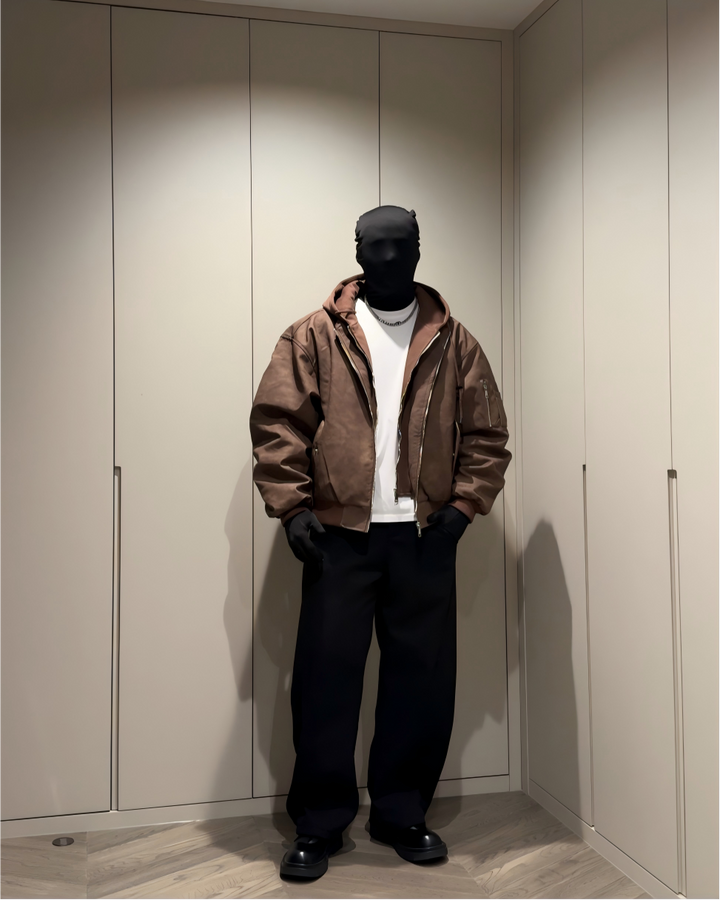 STEP BLOCK ST039 Washed Distressed Faux Leather Oversized Bomber Jacket