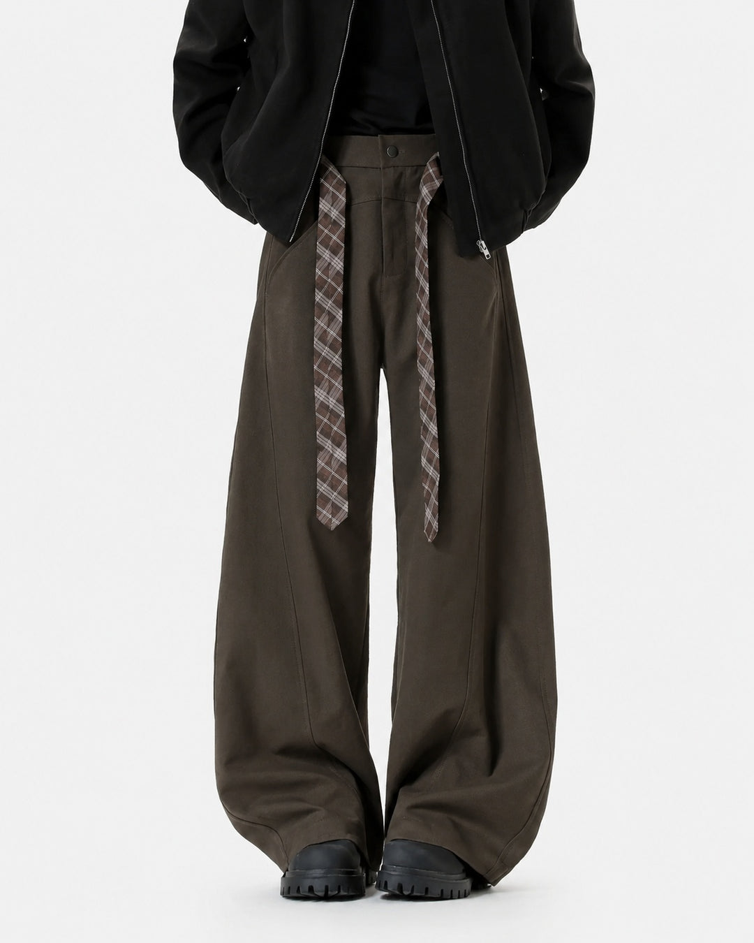 Front view of Belted Wide Leg Drape Pants
