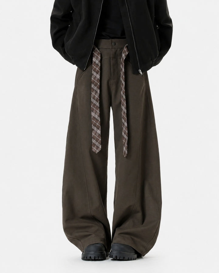 Front view of Belted Wide Leg Drape Pants