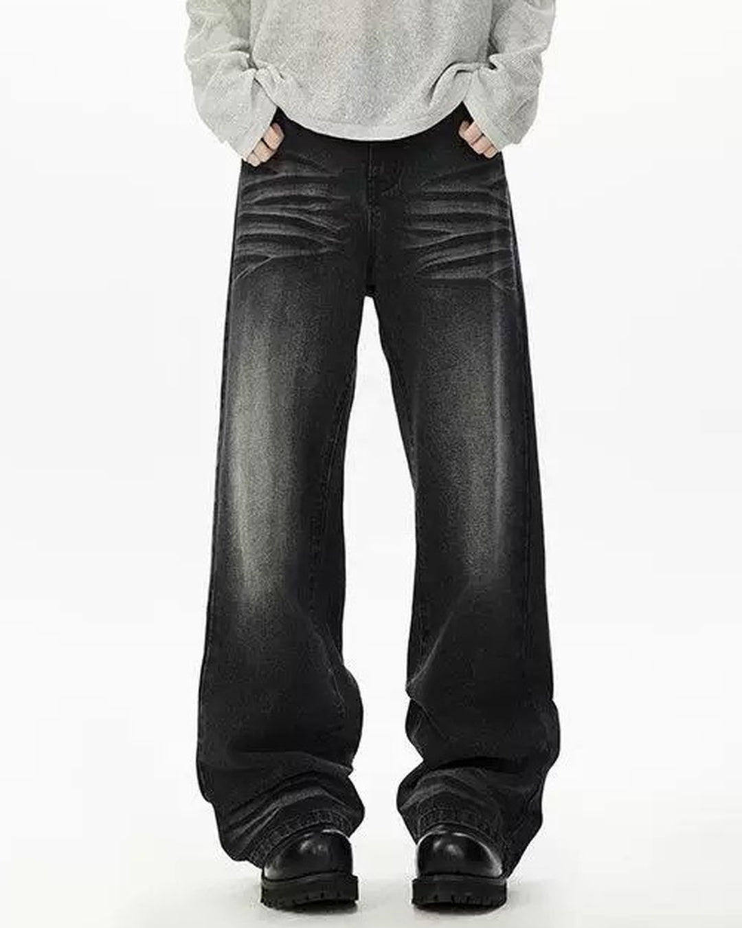 Close-up detail of Grey Blue Vintage Baggy Jeans