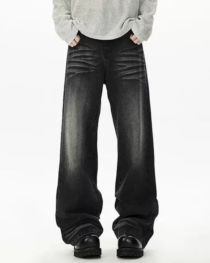Close-up detail of Grey Blue Vintage Baggy Jeans