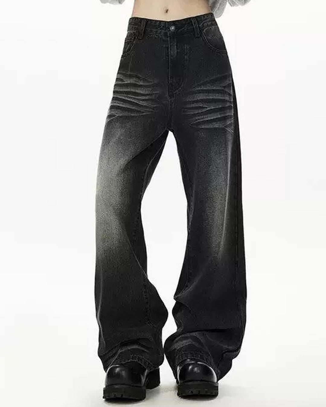 Side view of Grey Blue Vintage Baggy Jeans