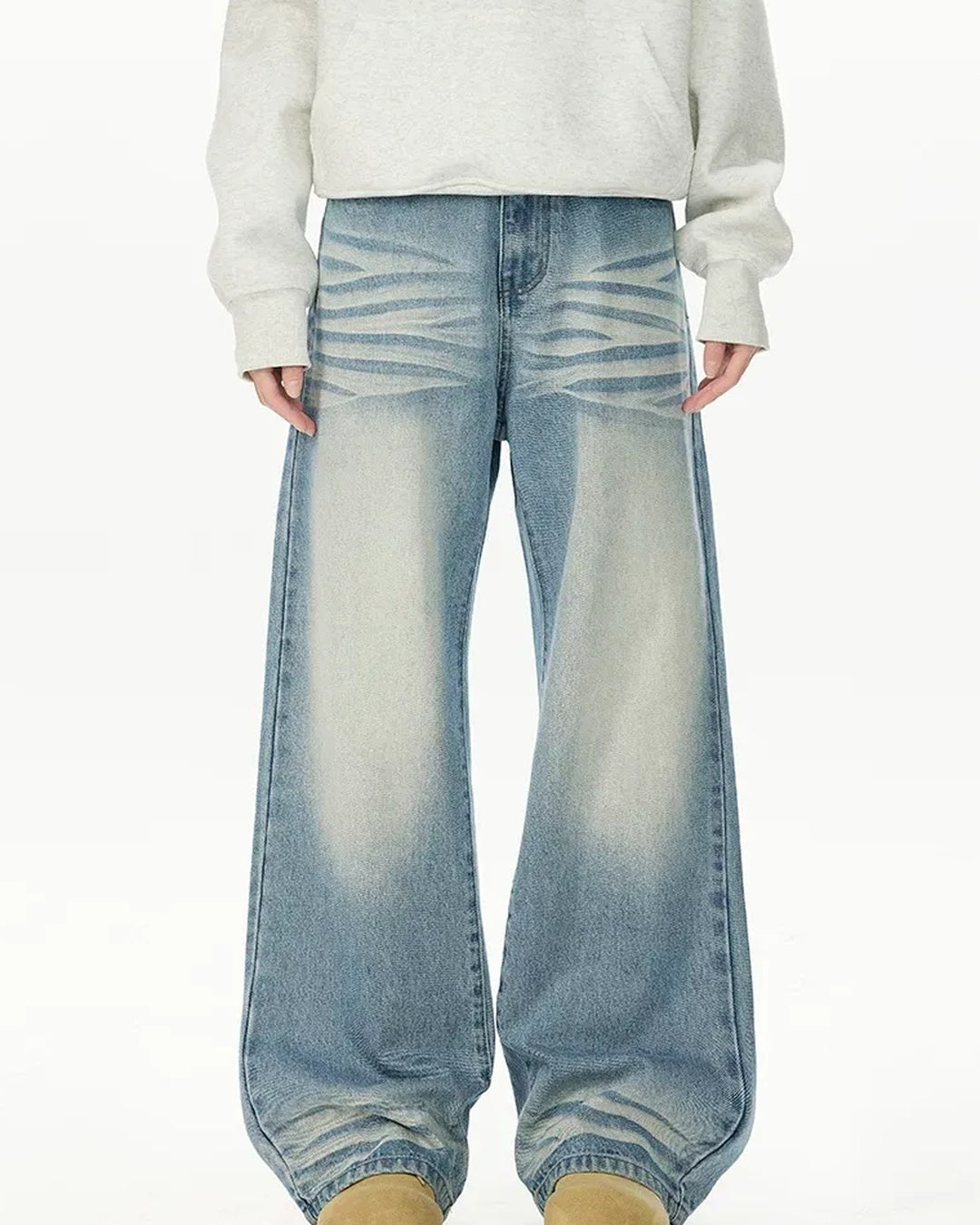 Front view of Grey Blue Vintage Baggy Jeans