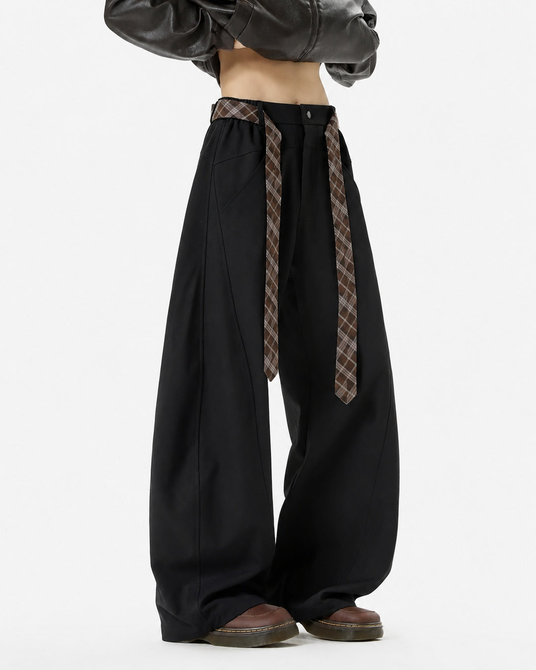 Side view of Belted Wide Leg Drape Pants
