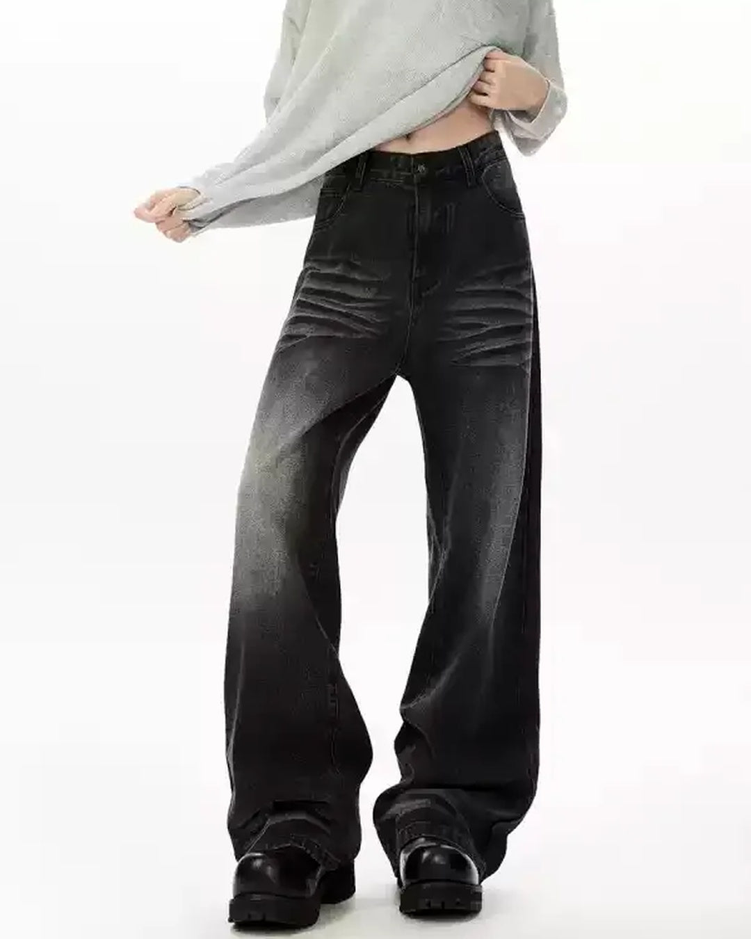Back view of Grey Blue Vintage Baggy Jeans