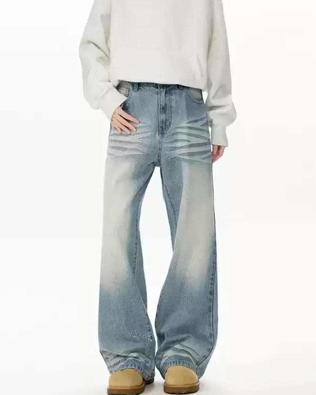 Lifestyle styling view of Grey Blue Vintage Baggy Jeans