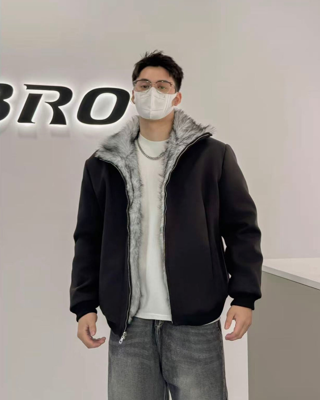 BRYNOR Reversible Shearling Lined Ribbed Collar Bomber Jacket product photo