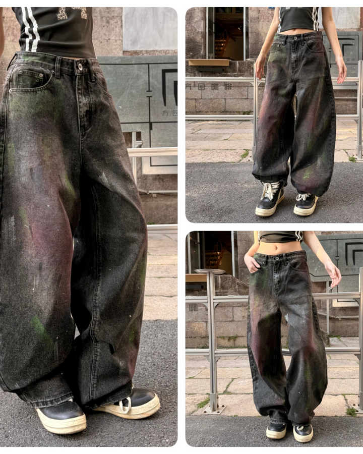 STEP BLOCK MT083 Vintage Acid Wash Distressed Baggy Jeans