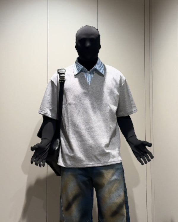 STEP BLOCK MT554 Contrast Collar Polo T-Shirt - Streetwear Aesthetic