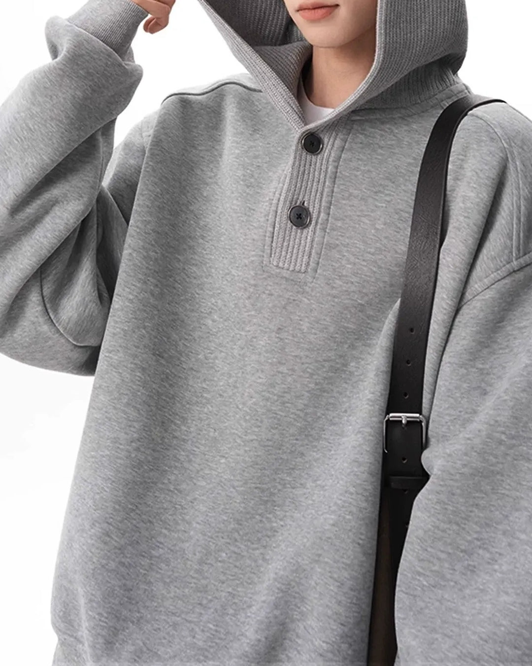 Additional product image of Minimalist Henley Neck Oversized Pullover Hoodie