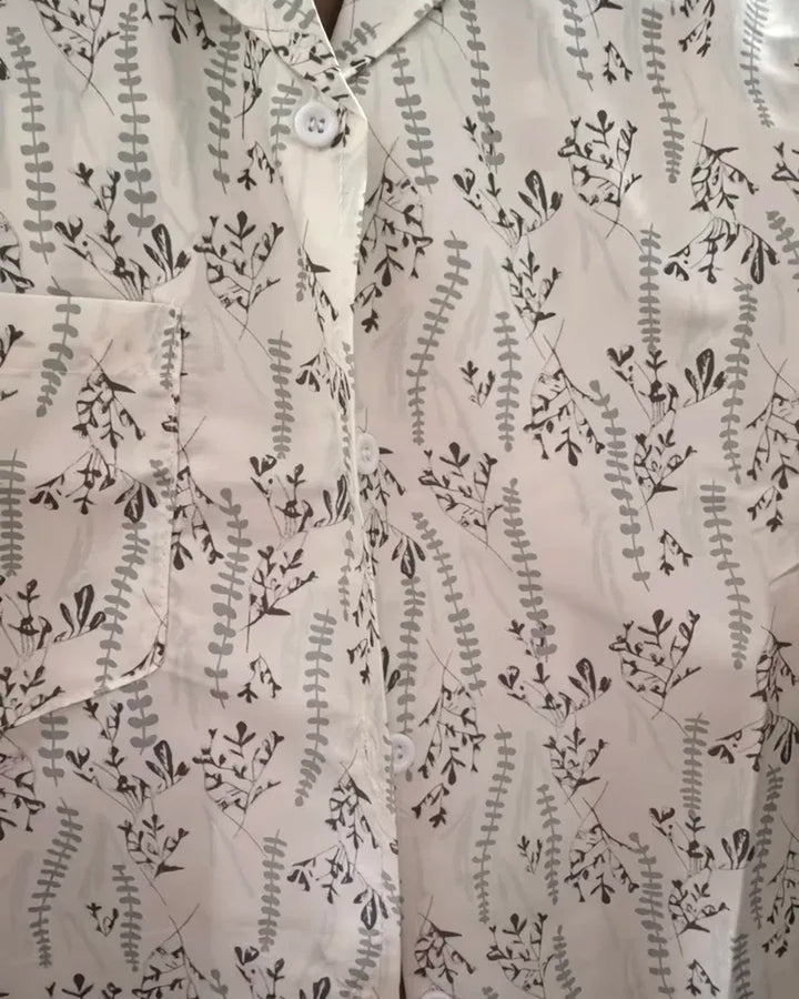 Back view of Floral Print Short Sleeve Loose Shirt