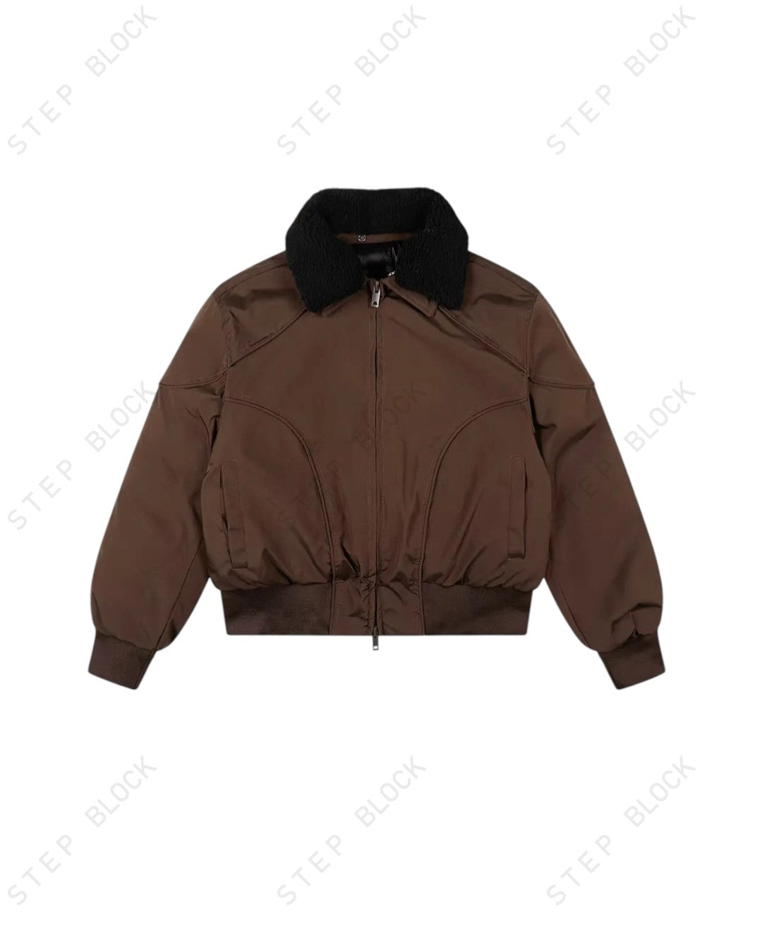 STEP BLOCK ST055 Shearling Collar Washed Utility Bomber Jacket