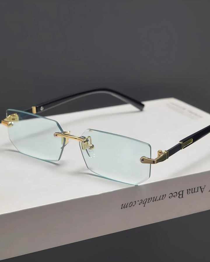 Lifestyle styling view of Rimless Gradient Rectangle Sunglasses