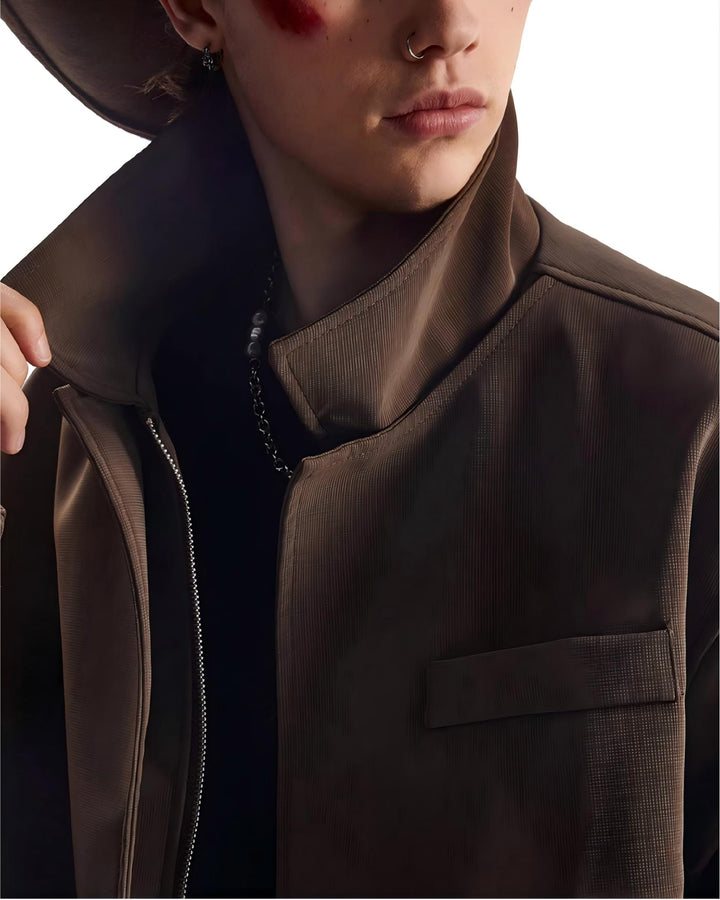 STEP BLOCK ST061 Cropped Boxy Stand Collar Minimalist Workwear Jacket
