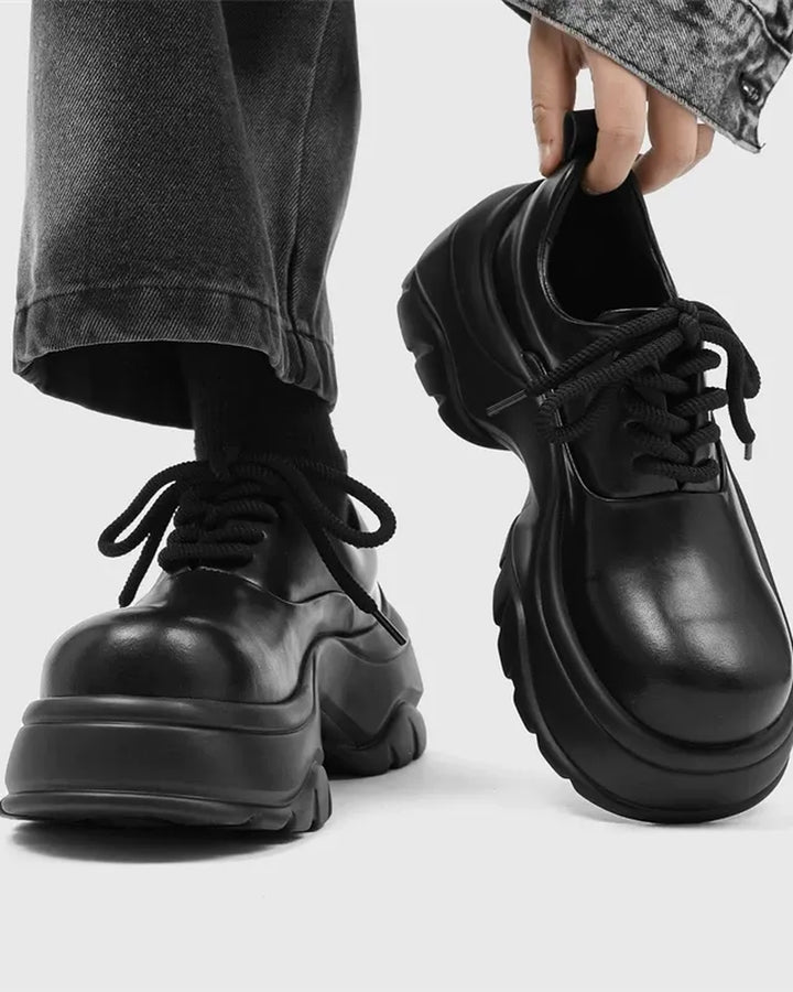 Back view of Black Leather Chunky Platform Shoes