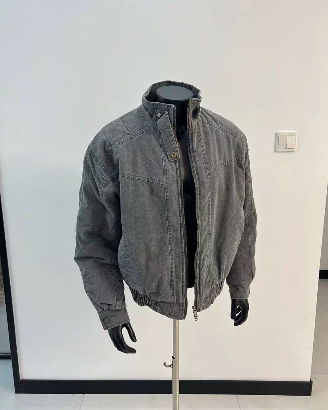 Side view of Washed Distressed Oversized Bomber Jacket