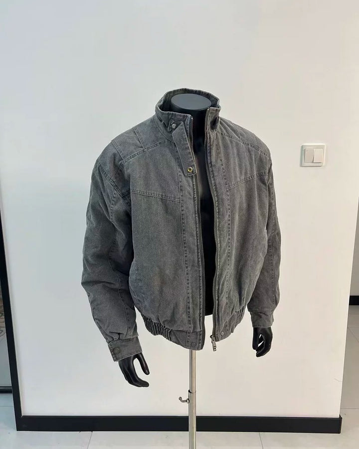 Side view of Washed Distressed Oversized Bomber Jacket