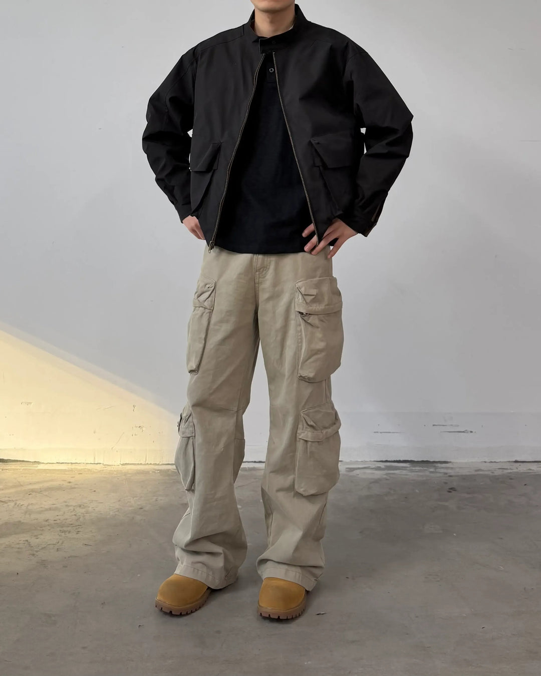 Lifestyle styling view of Minimalist Harrington Zip-Up Jacket