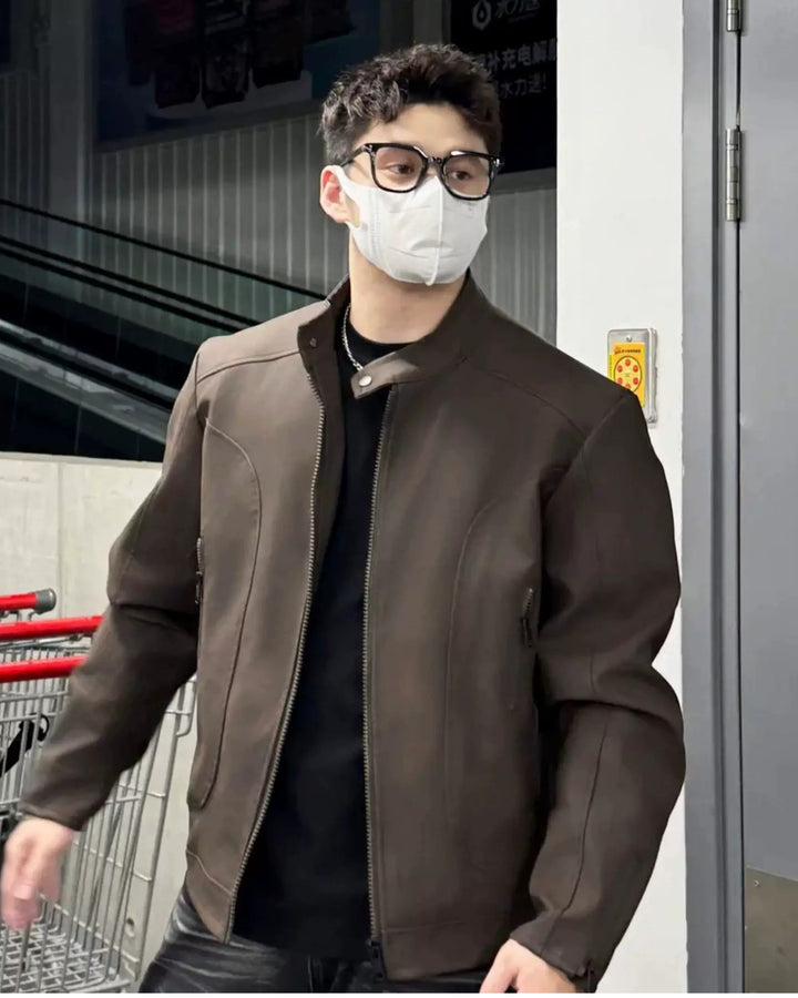 Additional product image of Minimalist Stand Collar Washed Zip-Up Harrington Jacket