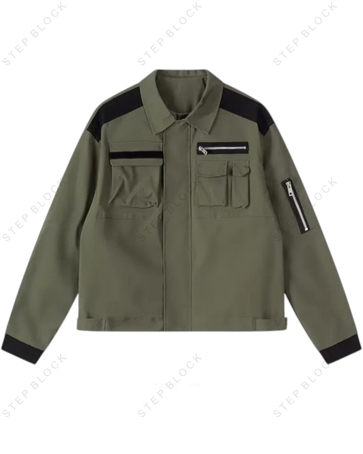 STEP BLOCK ST004 Multi-Pocket Utility Military Style Zip-Up Jacket
