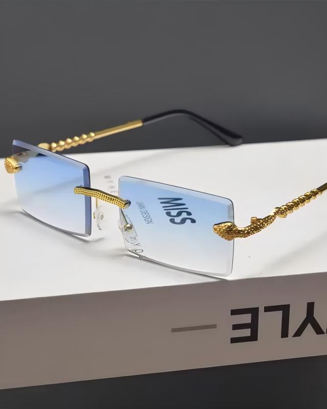 Lifestyle styling view of Rimless Tinted Rectangle Sunglasses