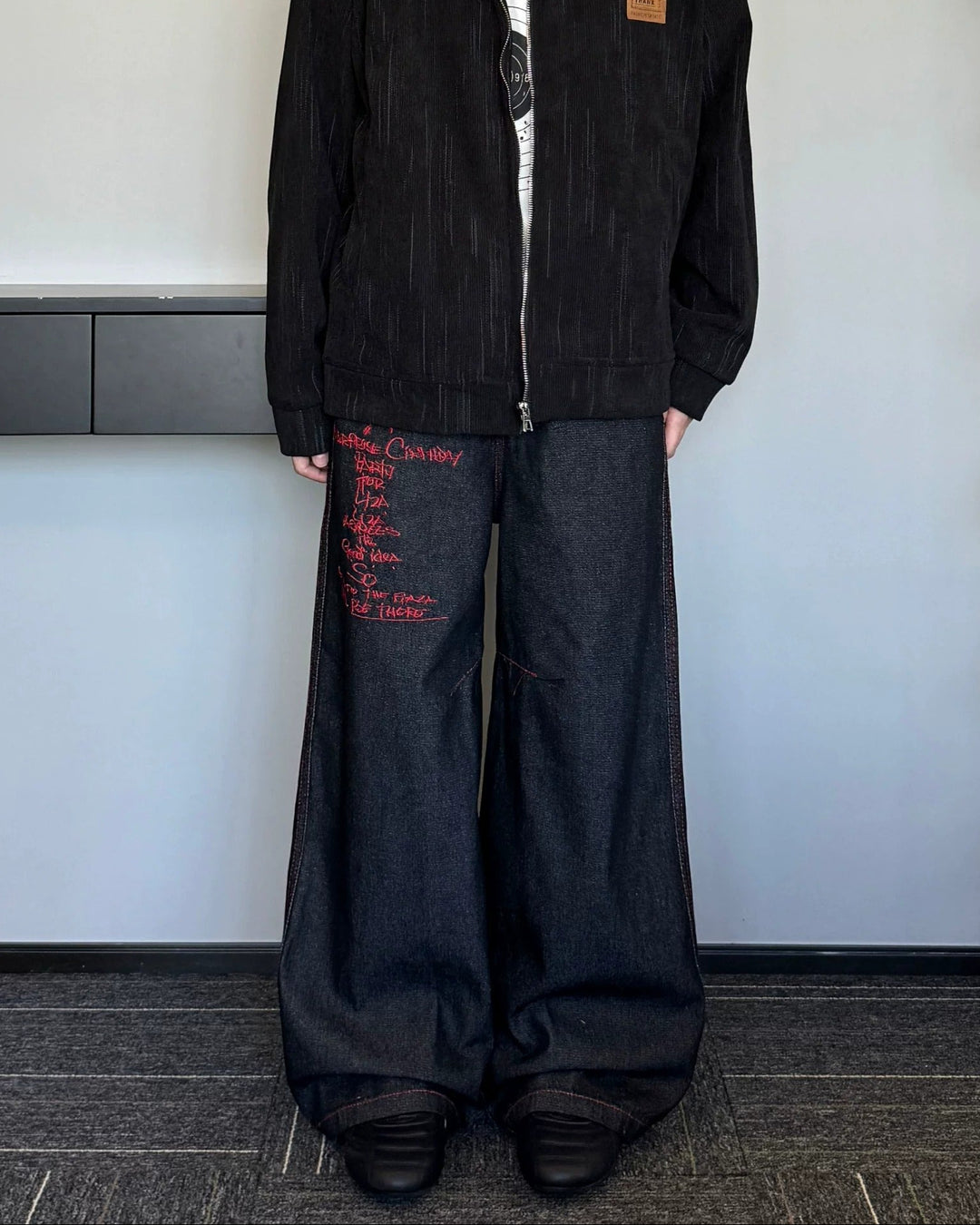 Red Patch Black Baggy Jeans