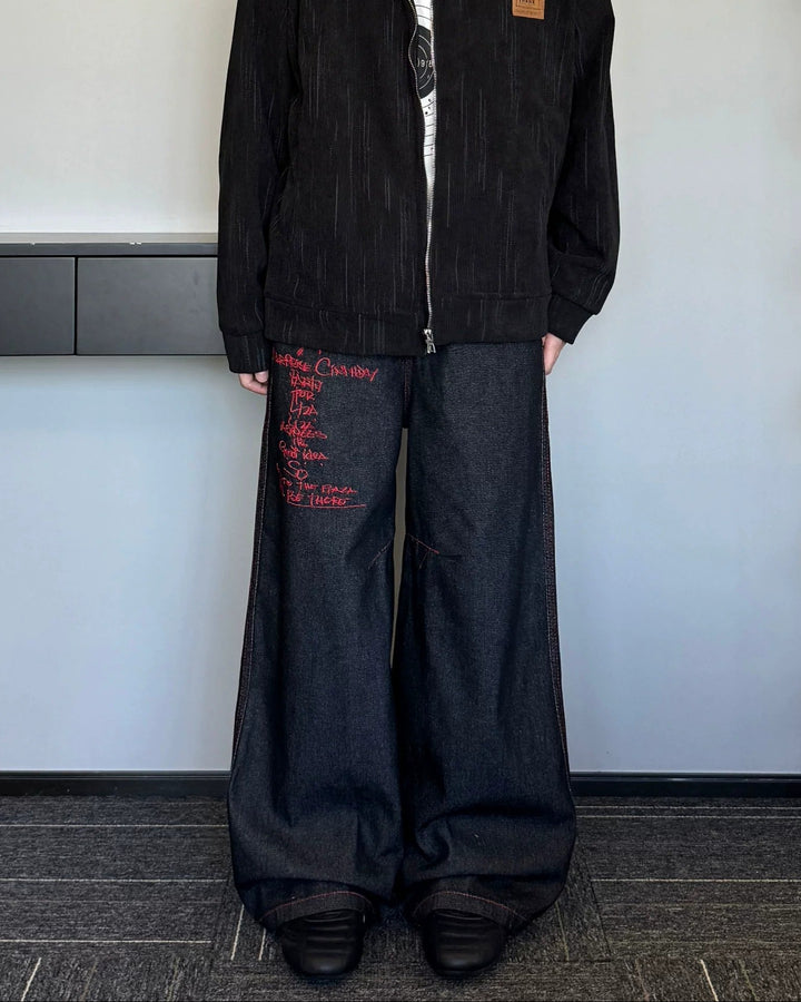 Red Patch Black Baggy Jeans