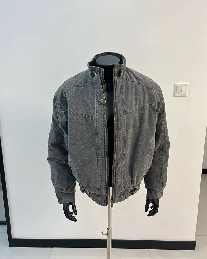 Back view of Washed Distressed Oversized Bomber Jacket