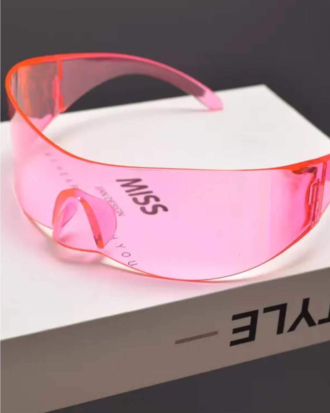 Close-up detail of Rimless Wrap-Around Sunglasses