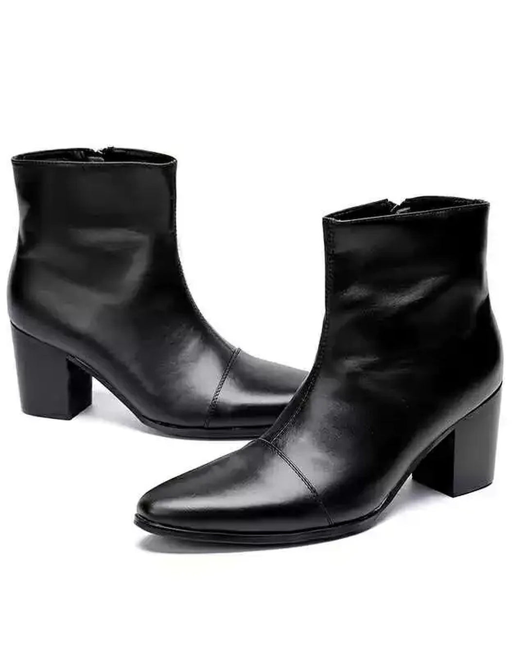 Side view of Black Leather Gothic Chunky Heel Shoes