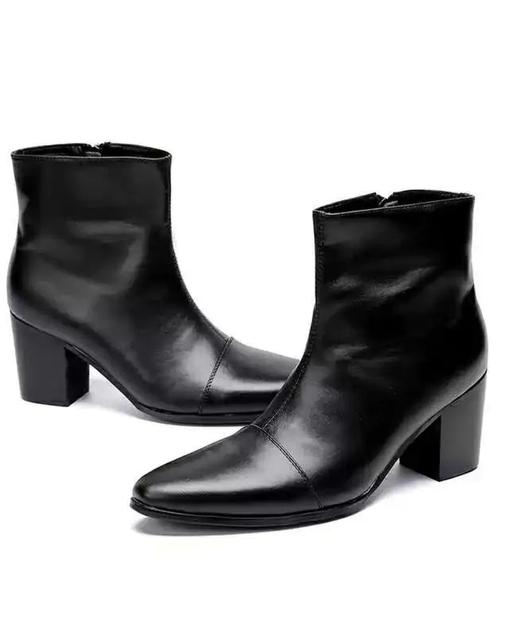 Side view of Black Leather Gothic Chunky Heel Shoes