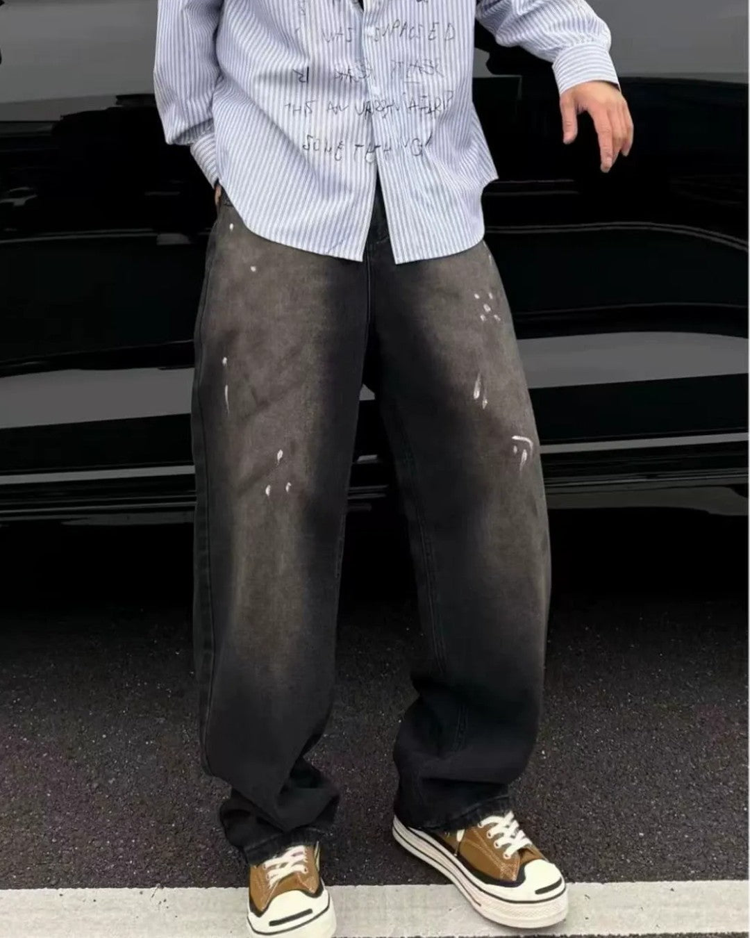 STEP BLOCK MT086 Vintage Sun-Faded Distressed Baggy Jeans