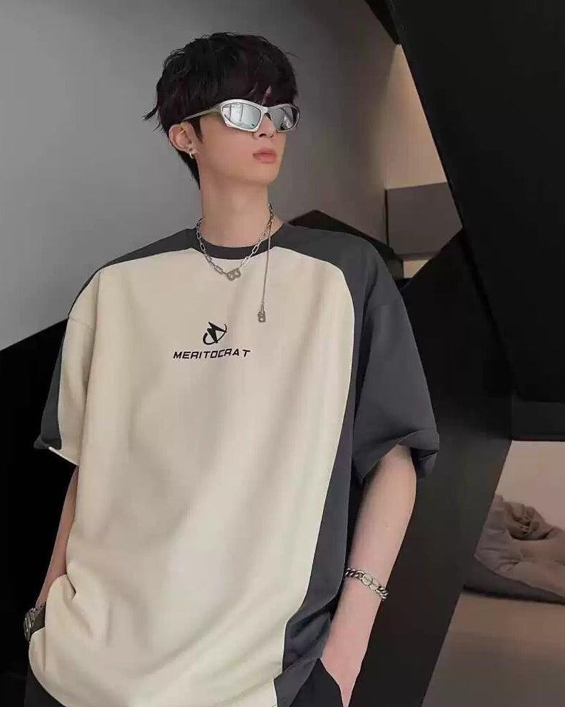 BRYNOR Beige Black Raglan Sleeve Oversized T-Shirt product photo