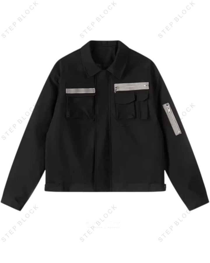 STEP BLOCK ST004 Multi-Pocket Utility Military Style Zip-Up Jacket